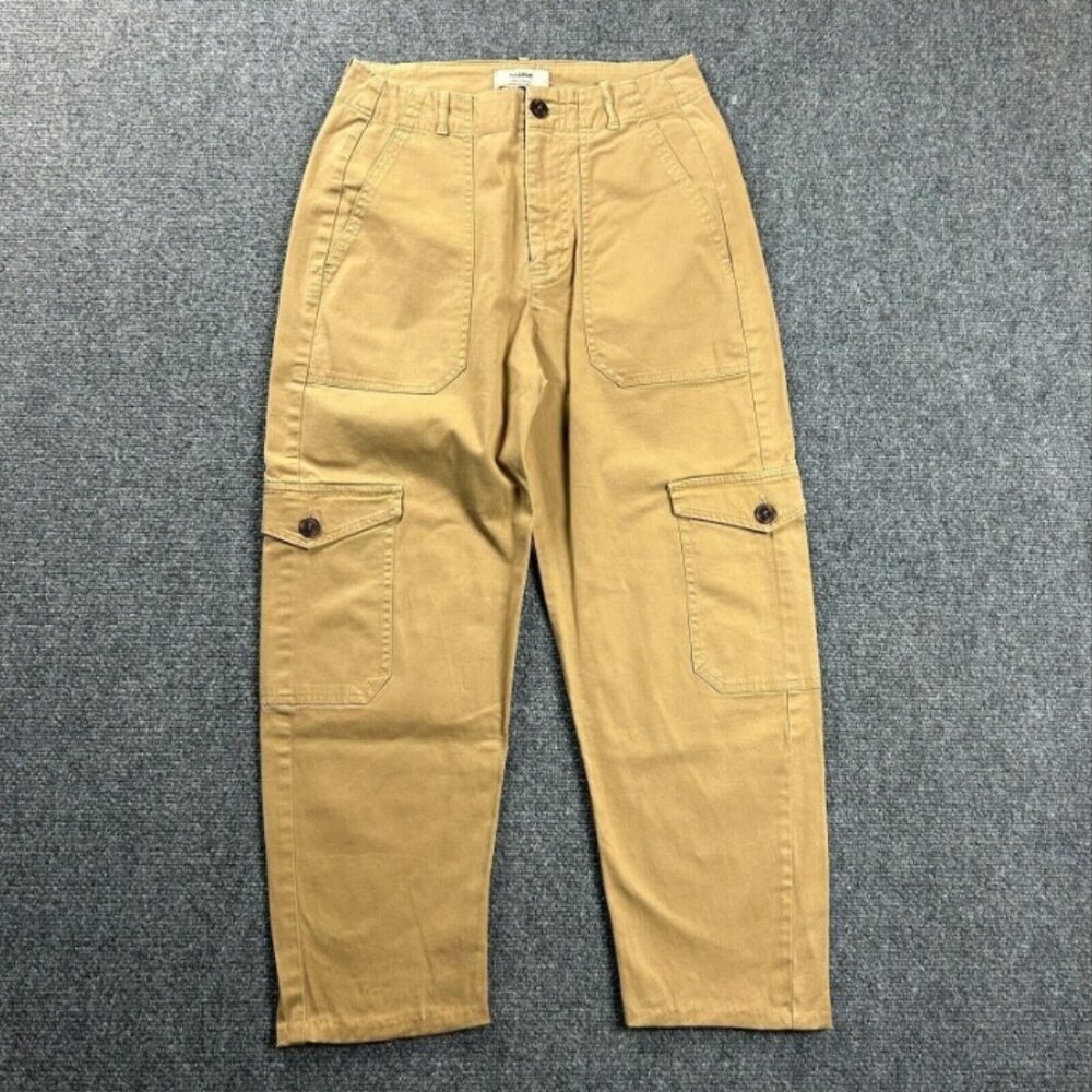 Pull & Bear Pants Womens 4 Beige Cargo Tapered Chino Capri Cotton Blend